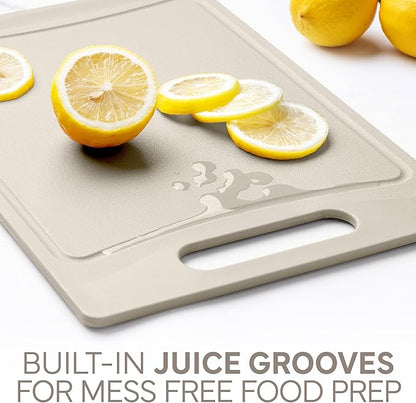 COOK WITH COLOR Non-Slip Cutting Board Set – Kitchen Essentials with Easy Grip Handle for Meat, Veggies, and Fruits, 4 Cutting Boards, Brown