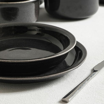 Stone Lain Slate 12-Piece Dinnerware Set Stoneware, Plates and Bowls Set, Dishwasher and Microwave Safe, Dish Set for 4, Black