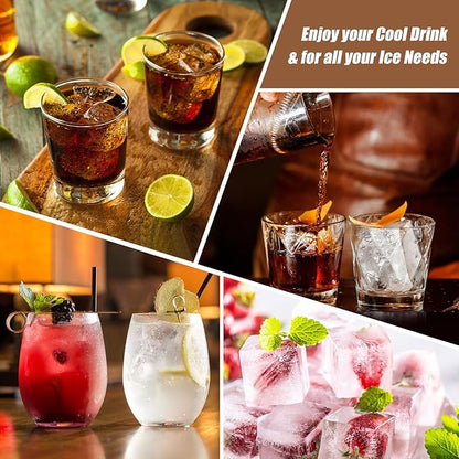 PHINOX Large Ice Cube Tray with Lid and Bin, Ice Trays for Freezer, 2 INCH Whiskey Ice Cubes Mold, 2*8 pcs Square Ice Cube Mold with Tong, Easy to Release, Large Ice Tray for Whiskey Cocktail Bourbon