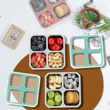 4 Pack Stainless Steel Snack Containers with Lids 4 Compartment Food Storage Containers for Adults Meal Prep Reusablele for work or going out. (BLUE, 4)