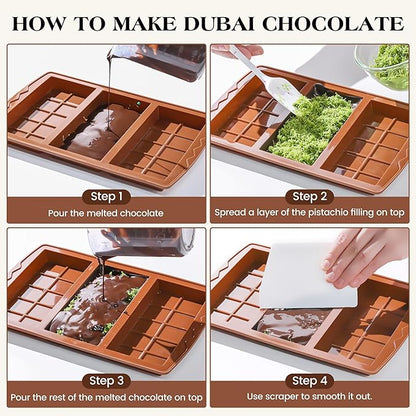 1 Pc Dubai Chocolate Bar Mold Deep Silicone 0.85 Inch Large Stuffed Chocolate Molds Nonstick Break Apart Square Shape Thick Candy Bar Molds