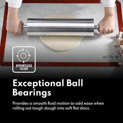 New Star Foodservice Extra Heavy Duty Restaurant Aluminum Rolling Pin, 18", Silver