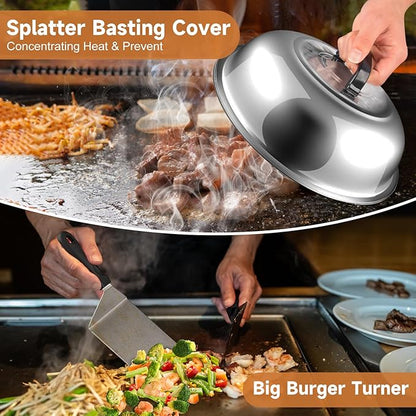 Griddle Accessories Kit, 27Pcs Grilling Accessories Set for Blackstone and Camp Chef, Flat Top Griddle Accessories Set with Scraper, Enlarged Spatulas, Basting Cover for BBQ