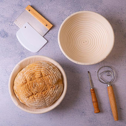 Banneton Bread Proofing Basket, Set 2 Size Sourdough Starter Kit, Sourdough Bread Baking Supplies, Bread Making Supplies Tools (Round 2 size, 10x6x3.5")
