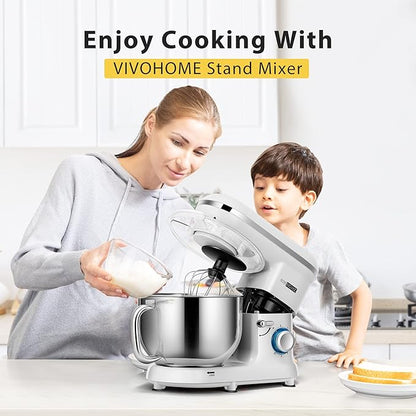 VIVOHOME Stand Mixer, 660W 10 Speed 6 Quart Tilt-Head Kitchen Electric Food Mixer with Beater, Dough Hook, Wire Whip and Egg Separator, Silver
