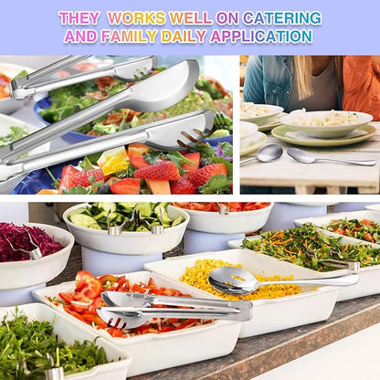 Patelai 15 Pieces Christmas Stainless Steel Silver Serving Utensils Set 8.7" Large Spoons and Slotted Spoon 9.45" Tong 9" Forks Flatware Wedding Party Buffet Banquet Cooking Kitchen Catering