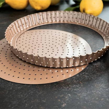 HAPPIELS Nonstick 9 Inch Tart Pan with Removable Bottom | PFOA & BPA Free Non Toxic Fluted Pie & Quiche Tin | Best Perforated Non Stick Nontoxic 9in Molds with Holes for Baking