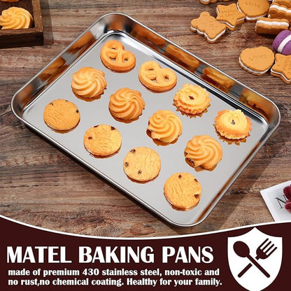 meekoo 24 Pcs Baking Sheet Pan Cookie Sheet Set for Oven Stainless Steel Trays Nonstick Small Serving Tray Cake Toaster Metal Food Trays, Oven and Dishwasher Safe(10 x 8 x 1 Inch)