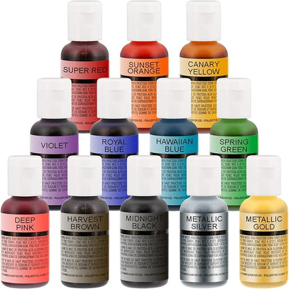 U.S. Cake Supply Complete Cake Airbrush Decorating Kit with 12 Vibrant Food Colors - Air Brush for Cake Decoration, Cupcakes, Cookies & Desserts