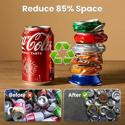 Can Crusher with Auto Drop Recycling | Built-in Bottle Opener | Crushes 12-16oz Cans | Includes Kitchen Storage Bag | Heavy Duty Metal Design, Space Saving & Hands-Free Operation- Halloween gifts