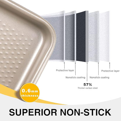 Half Cookie Sheet Pan for Baking - HONGBAKE Nonstick Baking Sheet with Diamond Texture Surface, 57% Thicker Carbon Steel Commercial Cookie Trays for Oven