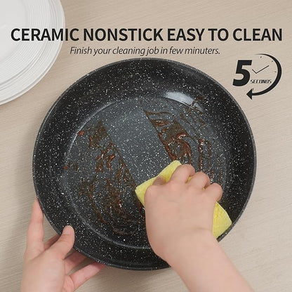 Nonstick Ceramic Cookware Set 21PCS with Detachable Handle, Pans and Pots Set, RV Kitchen Set Cookware Set, Pan Pots with Removable Handles, Oven Safe, Induction Ready(Black)