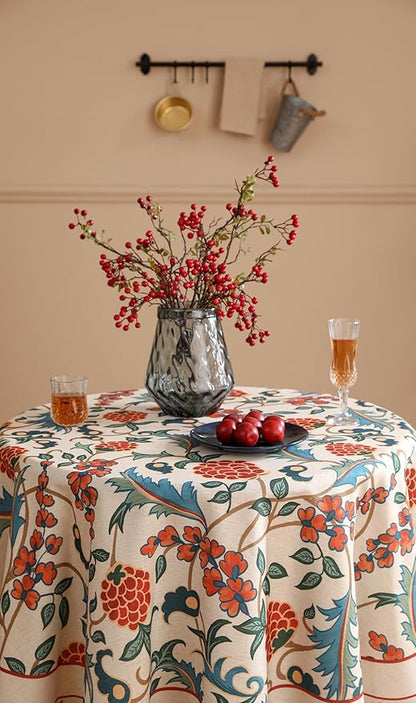 patdrea Designer Linen Round Table Cloth,Durable Breathable Floral Dacorative Tablecloth,Decor Tables Covers for Kitchen Dining Tea Party,Holiday,Christmas,Thanksgiving,Diameter 67"-Puno