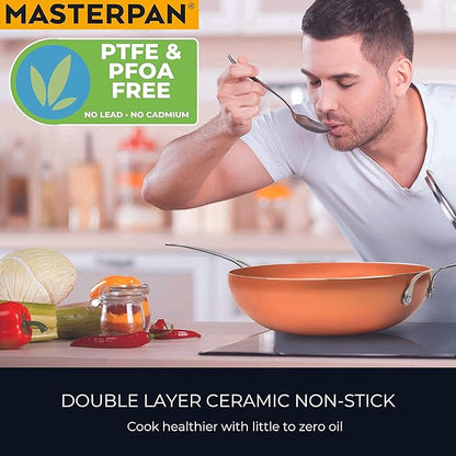 MasterPan Copper tone 12-inch Ceramic Non-stick Wok with Lid
