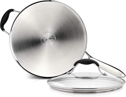AVACRAFT 18/10 Tri-Ply Stainless Steel Saute Pan with Lid, Helper Handle, Induction & Stovetop, Versatile Stainless Steel Skillet, Cookware (3.5 Quarts)