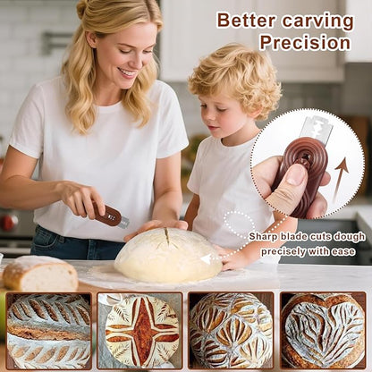 Bread Lame Upgraded Extractable Lame Bread Tool& Anti-Slip Handle with Long Retractable Razor Magnetic Reusable Dough Scoring Tool, Sourdough Scoring tool （Bread Making 5 Razor Blades）