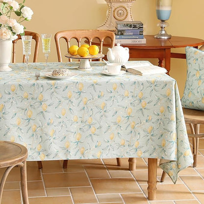 patdrea Designer Linen Green Small Tablecloth for Rectangle Table,Vintage Breathable Yellow Fruits Pattern Table Cloth,Decoration Cover for Kitchen Dining,Christmas,Thanksgiving,55"x71"-Ania a
