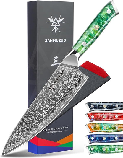 Chef Knife - 8 inch - Xuan Series - VG10 Damascus Steel Kitchen Knife - Resin Handle (Jade Green)