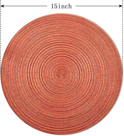 FunWheat Round Braided Placemats Set of 8 Place mats for Dining Tables Woven Heat Resistant Table Mats 15 inch for Fall(Orange,8pcs)