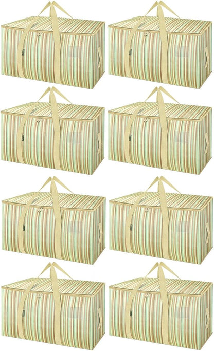 BALEINE 8-Pack Oversized Moving Bags with Reinforced Handles, Heavy-Duty Storage Tote for Clothes, Moving Supplies (Color Strip, 8-Pack)