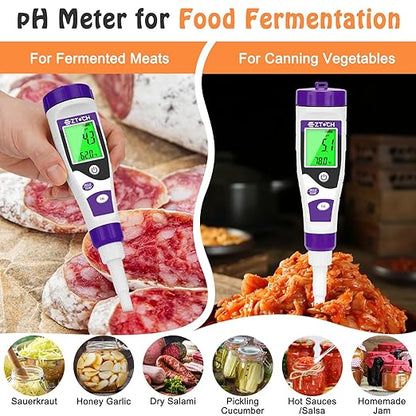Food pH Meter, Digital pH Meter for Food Fermentation Canning Cooking, Smart Sourdough pH Tester for Bread Cheese Sauces, Measure pH in Water, Brewing, Meat, Sausages, Pickles, Sushi Rice