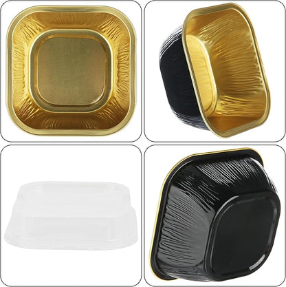 Aluminum Mini Cake Pans With Lids - 30PCS 7.8OZ Foil Baking Cups, Cupcake Liners, Individual Cheesecake Pans for Wedding - Black Gold
