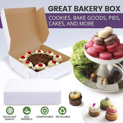 Fit Meal Prep [25 Pack] Pastry Boxes 9x9x3 White Bakery Box for Cookies, Compostable Kraft Paper Cardboard for Baked Goods Packaging, Cake, Food, Donut, Cupcake, Candy, Bread, Bridesmaid Gift Box