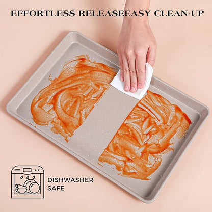6 Pcs Baking Pans Set, Silicone Bakeware Sets with Metal Reinforced Frame, Nonstick Stackable Carbon Steel Non Toxic Baking Sets for Cooking (Brown)