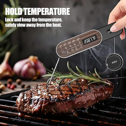 Smart Meat Thermometer Digital with Ultra-Fast 0.5 Sec Instant Read, NIST Certified ±0.5°F Accuracy, Auto-Rotating Backlight Display, IP67 Waterproof, Oven Safe for Grill, BBQ, Smoker, Candy