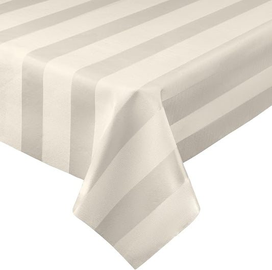 Luxury Table Protector Pad, 2 in 1 Table pad + Great Looking Tablecloth - Heat Resistant, Spill & Stain Proof - Flannel Backing (Ivory - Silk Stripe, 54x90)