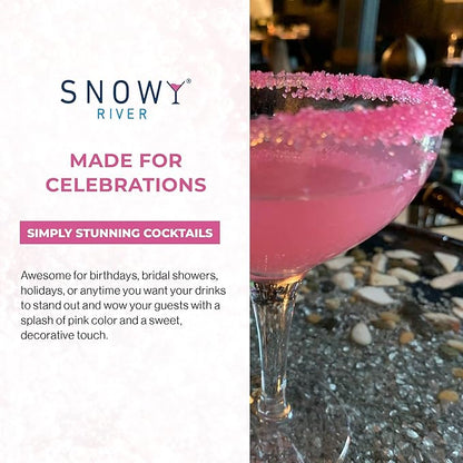 Snowy River Pink, Cocktail & Margarita Sugar Rimmer - Vibrant Color Glass Rimming Sugar with Medium Crystal Texture - 4oz