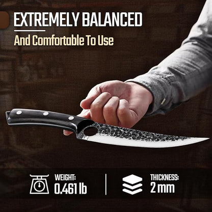 Huusk Viking Boning Knife 6 inch, Japanese Boning Knives for Meat Cutting, Full Tang Fillet Knives with Sheath, Brisket Trimming Knives for BBQ, Camping, Ideal Gift
