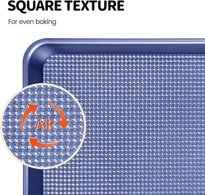 Vinino Baking Sheet Set of 3, Cookie Sheets For Baking with Square Texture Pattern, Thicker Carbon Steel Non-stick Baking Pan Half/Quarter/Jelly Roll Pans Tray for Oven-Blue