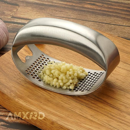Garlic Press Rocker & Silicone Peeler, Stainless Steel Garlic Mincer Crusher Squeezer Kitchen Tool