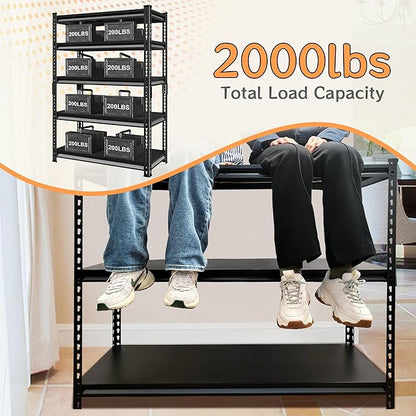 Adjustable Shelving Units and Storage, 40”W Garage Shelving Heavy Duty,2000LBS Loads 5-Tier Garage Storage Shelves, Metal Shelves for Living Room,Pantry,40”W×18”D×72”W,Black