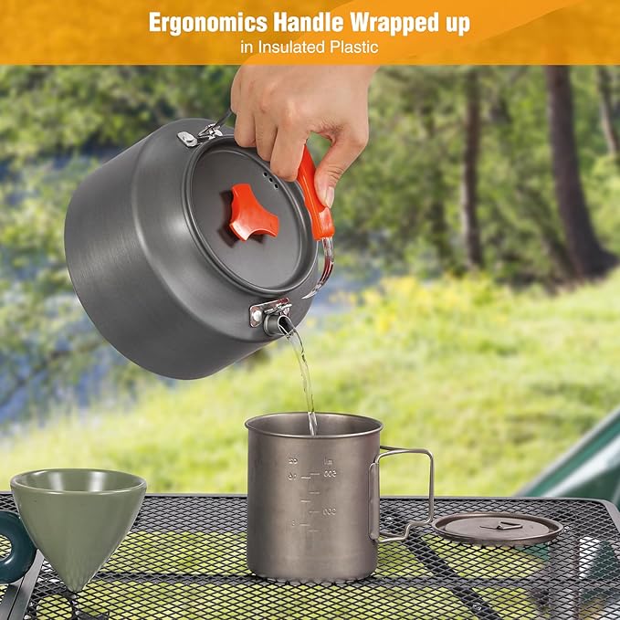 REDCAMP 2L Outdoor Camping Kettle, Aluminum Water Pot with Carrying Bag, Compact Lightweight Camp Tea Kettle Coffee Pot for Hiking Picnic Camping
