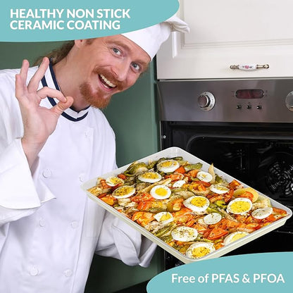 Boxiki Kitchen Non-Stick Ceramic Baking Sheet - Slick & Non-Toxic Ceramic Coating, PTFE & PFOA Free Cookie Sheet Pan - Perfect for Baking, Roasting, and More (Quarter Sheet Pan)
