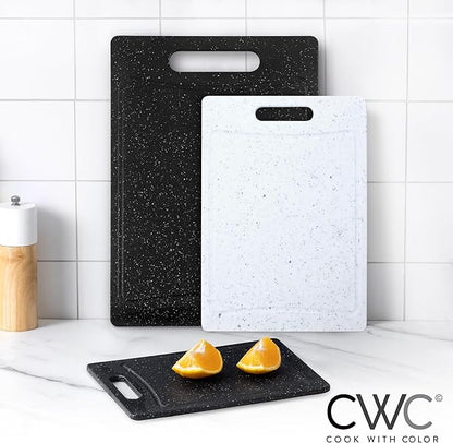 COOK WITH COLOR Non-Slip Cutting Board Set – Kitchen Essentials with Easy Grip Handle for Meat, Veggies, and Fruits, 3 Cutting Boards, Black/White