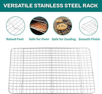 Baker's Secret 4pcs Set, 2x Baking Trays for Oven, 100% Recycled Aluminum, Non Toxic, Bakeware Set Cookie Sheet 13.6" with 2x Stainless Steel Rack Never Rust - The Natural Aluminum Collection