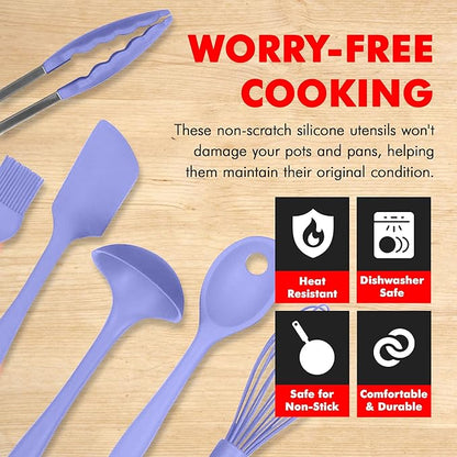 Chef Craft - Premium Silicone Kitchen Tools and Utensils Set, Non-Scratch, Withstands Temperatures up to 450°F, BPA-Free, 9 Piece Cooking Utensils Set, Pastel Blue