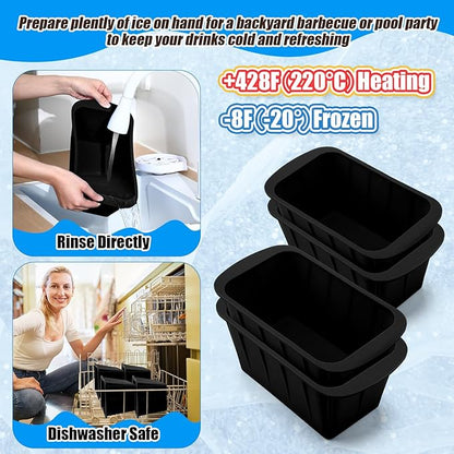 Tioncy 8 Pcs Extra Large Ice Block Molds 8 lb Reusable Ice Molds Giant Silicone Ice Tray for Ice Baths Coolers Plunge Accessories, Black