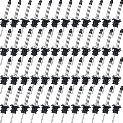 48 Pcs Stainless Steel Bottle Pourers Tapered Liquor Pourers with Rubber Dust Caps Tapered Spouts Set Bar Supplies Vinegar Bottle Dispenser Wine Liquor Spout for Oil Beer Drink Water