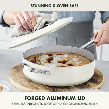GreenPan Nova 10-Piece Cookware Pots & Pans Set, Oprah’s Favorite Things 2024, PFAS-Free Ceramic Nonstick, Fry, Sauté, Stockpot, Utensils, Lids, Induction Suitable, Dishwasher & Oven Safe, Cream White