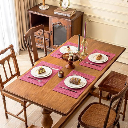 KXN Placemats Set of 4, Dual-Layer Thickened Faux Linen Table Mats, Heat Resistant & Wrinkle-Free, Machine Washable Cloth Place Mats for Kitchen Dining Indoor Outdoor (Pink)