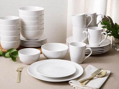 Gibson Home Oslo 8-Piece Dinner Plate Set – Porcelain, Chip & Scratch Resistant, White with Black Rim – Modern Round Plates for Everyday Use & Entertaining