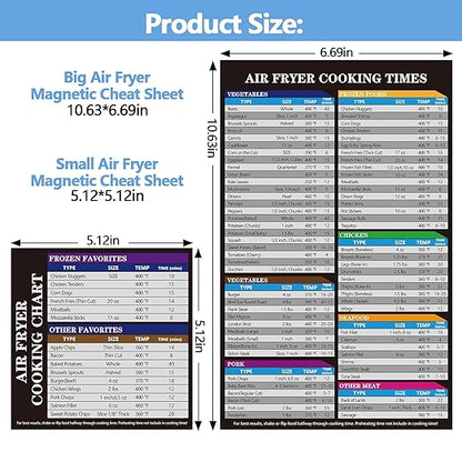 Air Fryer Magnet Cheat Sheet Set, 2PCS Ultimate Air Fryer Accessories Kit with Cooking Times Chart, Strong Magnetic Quick Reference Guide for Ninja, Instant Pot, All Air Fryers.