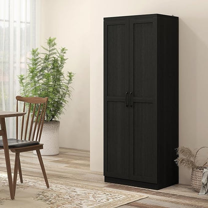 HOMCOM 63" 2-Door Kitchen Pantry, Freestanding Storage Cabinet with 5-Tier Shelving and 2 Adjustable Shelves for Dining Room, Black Wood Grain