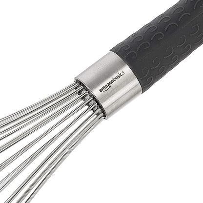 Amazon Basics Stainless Steel Wire Whisk Set for Cooking, Dishwasher Safe, 3 Piece, Black/Silver