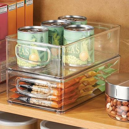 iDesign Stackable Pantry Bins with Handles, 2 Small Bins and 1 Medium Bin, 3 Pack, Clear, Made in USA