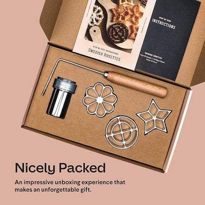 Swedish Rosettes Cooking Gift Set | Bunuelos Mold Baking Gifts for Mom Rosettes Iron Set with Handle for Chefs Funnel Cake Kit for Scandinavian Cookies and Traditional Waffle Present for Mom